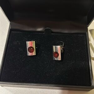 Sterling Silver and inlayed Baltic amber Earrings